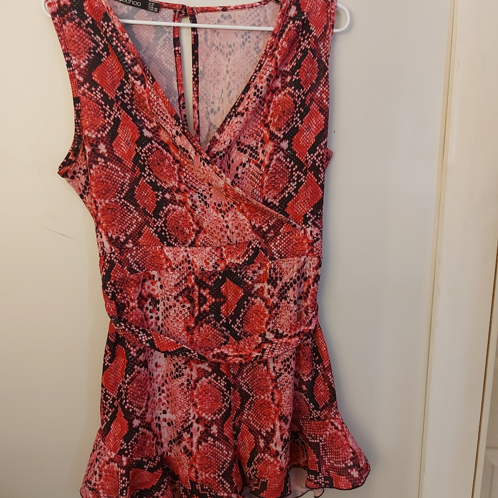Boohoo Pink Snake Print Shorts Romper